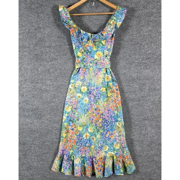 Show Me Your Mumu Alexis Midi Dress XS Painterly Petals Floral CoquetteNWOT - Picture 5 of 11